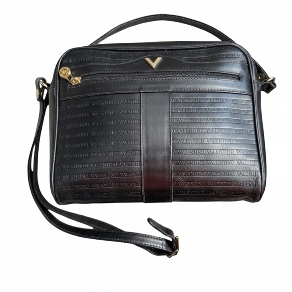 Valentino Handbags - Valentino Embossed Black Leather Shoulder Crossbody